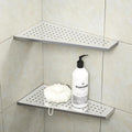Corner Shower Shelf 12" Polished 304 Stainless Steel Recessed Trapezoid Grout in Shelves with Grid Design Bathroom Shelf Racks for Tiled Wall, 2 Pack