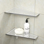 Corner Shower Shelf 12" Polished 304 Stainless Steel Recessed Trapezoid Grout in Shelves with Grid Design Bathroom Shelf Racks for Tiled Wall, 2 Pack