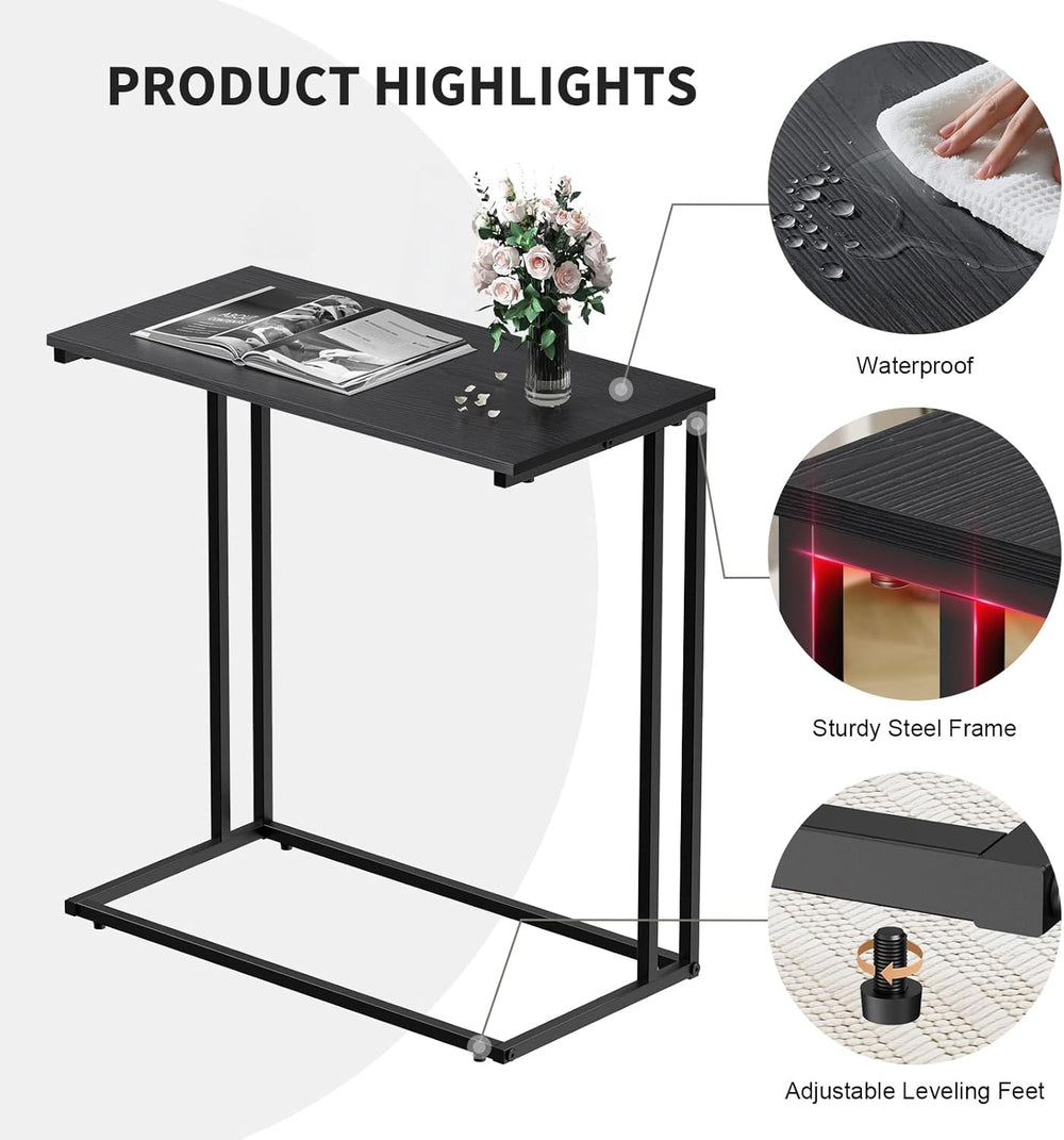 C-Shaped Side Table, Modern End Table with Metal Frame, Space Saving Design f...