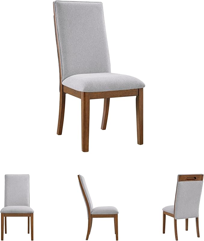 Signature Design by Ashley Lyncott Casual Upholstered Dining Chair with Cushion and Cutout Handle, Set of 2, Light Gray & Dark Brown