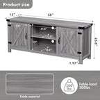 YESHOMY Modern Farmhouse TV Stand with Two Barn Doors and Storage Cabinets for Televisions up to 65+ Inch, Entertainment Center Console Table, Media Furniture for Living Room, 58 Inch, Gray Wash
