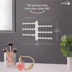 All Hung Up 6-Tier Wall Jewelry Organizer–Jewelry Holder for Necklaces, Earrings, Rings & Bracelets, Rotating Branches Wall Mounted Jewelry Organizer 120 Earring Holes, No-Drill Installation (White)