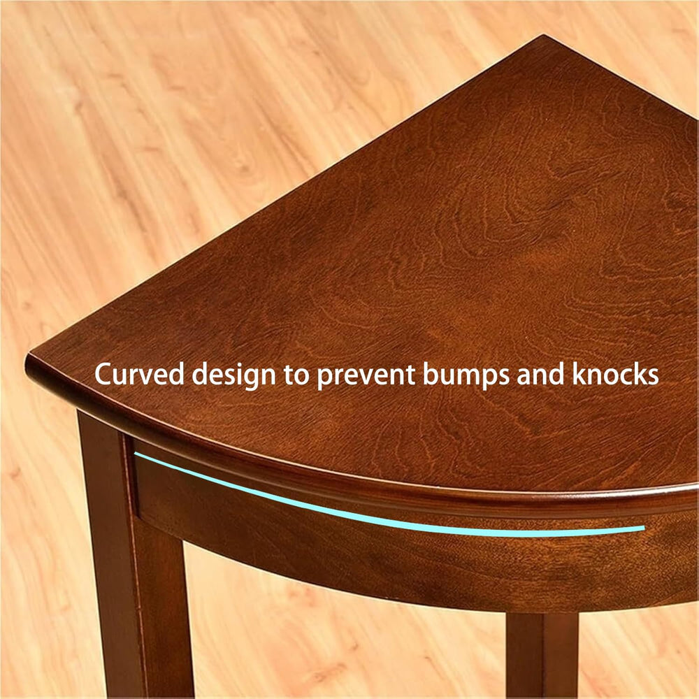 Solid Wood Corner Wedge Table, Triangle Corner Side Table with 2 Shelves, Spa...