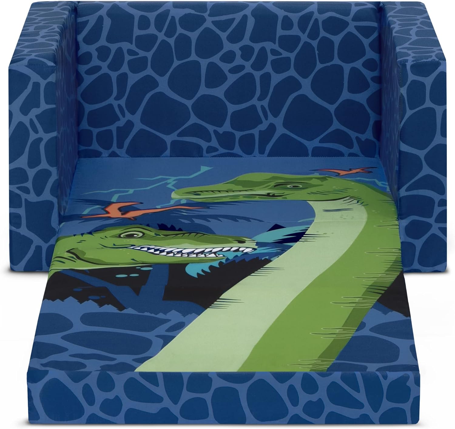 Delta Children Cozee Kids Couch 2-Seater Kids Sofa, Convertible 2-in-1 Flip Open Toddler Couch Sleeper, Foam Chair for Playroom & Bedroom, Bed Lounger, Comfy Play Sleeping Lounge Chair, Dinosaur