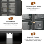 Heavy Duty 4-Tier Media Cabinet, Audio-Video Media Stand with Tempered Glass Doors, Metal Stereo Cabinets with 3 Adjustable Shelves, Storage Cabinet for Entertainment Stereo Component