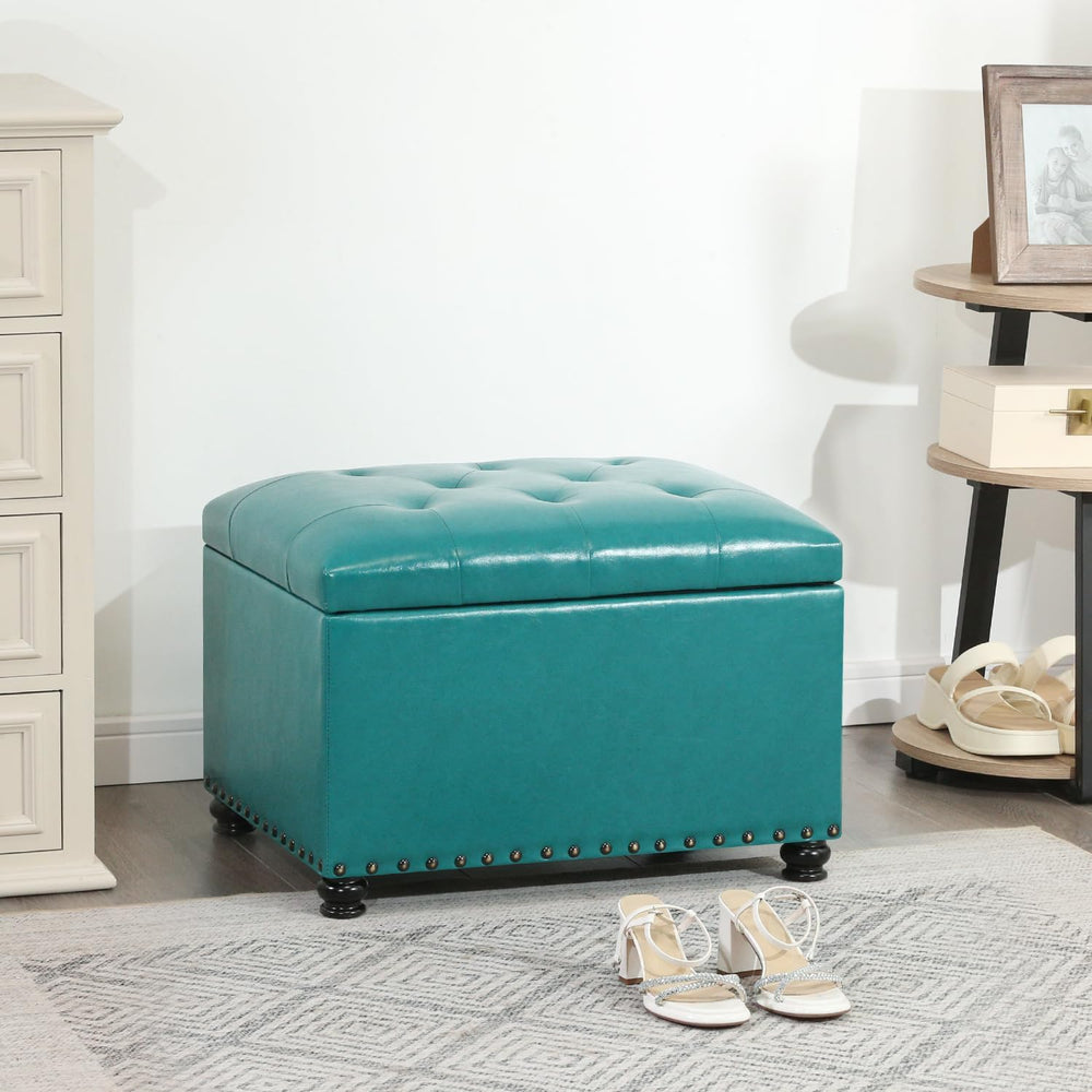 Joveco Leather Storage Ottoman, 24" Rectangle Tufted Upholstered Bench, ...