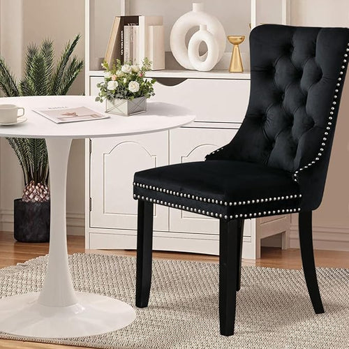 3-Pieces 31.5" Round Dining Table Set for 2, White Dining Table & 2 Velvet Upholstered Dining Chairs for Kitchen Dining Room Apartment Small Space(White Table & Black Chairs)
