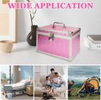 12 x 7 x 7.5 Inch Medication Lock Box with Key, Locking Box with Portable Storage Case, Security Lock Boxes Medicine Storage Box for Cash, Medicine, Documents and Valuables - Pink
