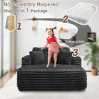 56" Oversized Chaise Lounge Chair Indoor,Plush Faux Fur Sleeper Sofa Couch Bed with Pillows&Wide Armrests,Fluffy Comfy Cloud Couch,Compression Foam Couch for Living Room,Bedroom(Black)