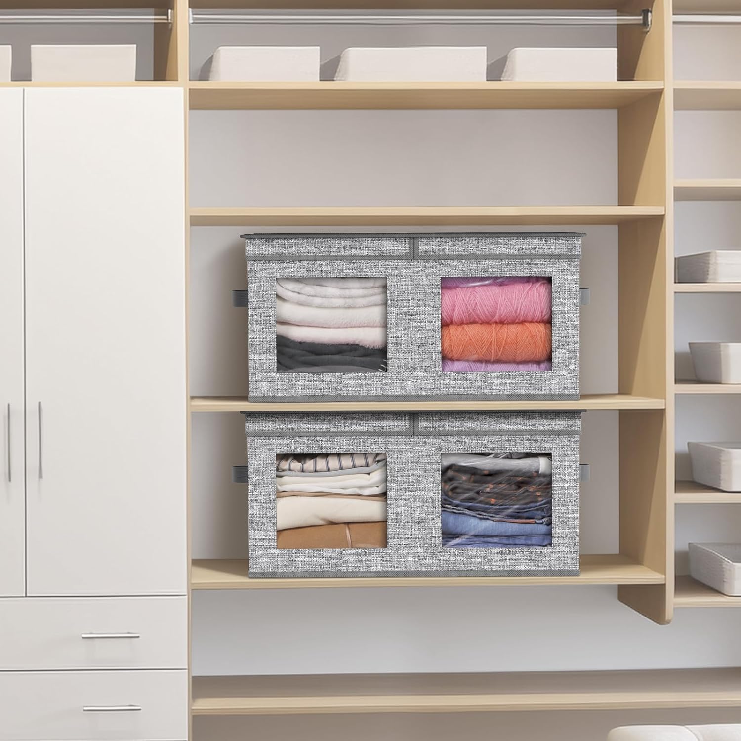 Univivi Large Foldable Fabric Storage Bins with lids [2-Pack] Collapsible Closet Storage Box for Clothes, Closet Organizer with Handles, Storage Cube Basket for Home, Bedroom (Grey, 24" x17" x 12")