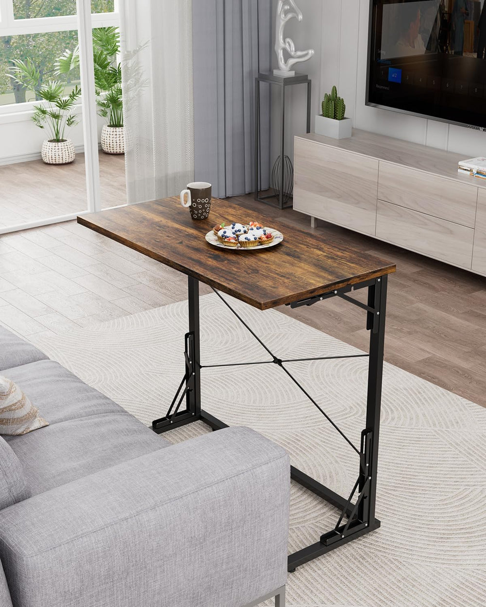 Vantic 31.5" Folding TV Tray Table for Eating on Couch, Rustic Brown | F...
