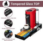 FlagShip Vertuo Pod Drawer Glass Top Coffee Capsule Organizer & Space-Saving for Nespresso Pod Holder Coffee Machine Stand(30 Vertuo Pods Capacity)