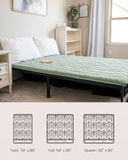 ZonLi Japanese Floor Mattress Futon Mattress Queen Size, Thicken Roll Up Tatami Mat w/ 100% Cotton Washable Cover, Portable & Foldable Floor Bed Mattress for Sleeping, Dormitory, Adult Kids, Green