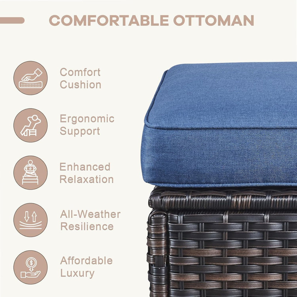 Patio Ottomans Set of 2 Outdoor Ottomans Wicker Foot Stools 2 Piece Footrest ...