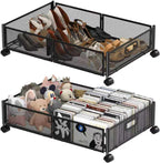 Under Bed Storage Containers,2 Pack Foldable Underbed Storage Containers with Handles and Wheels,Folding Bed Shoes Clothes Organizer,Easy Assembly Underbed Storage for Toy ,Bedding,Bedroom(Black)