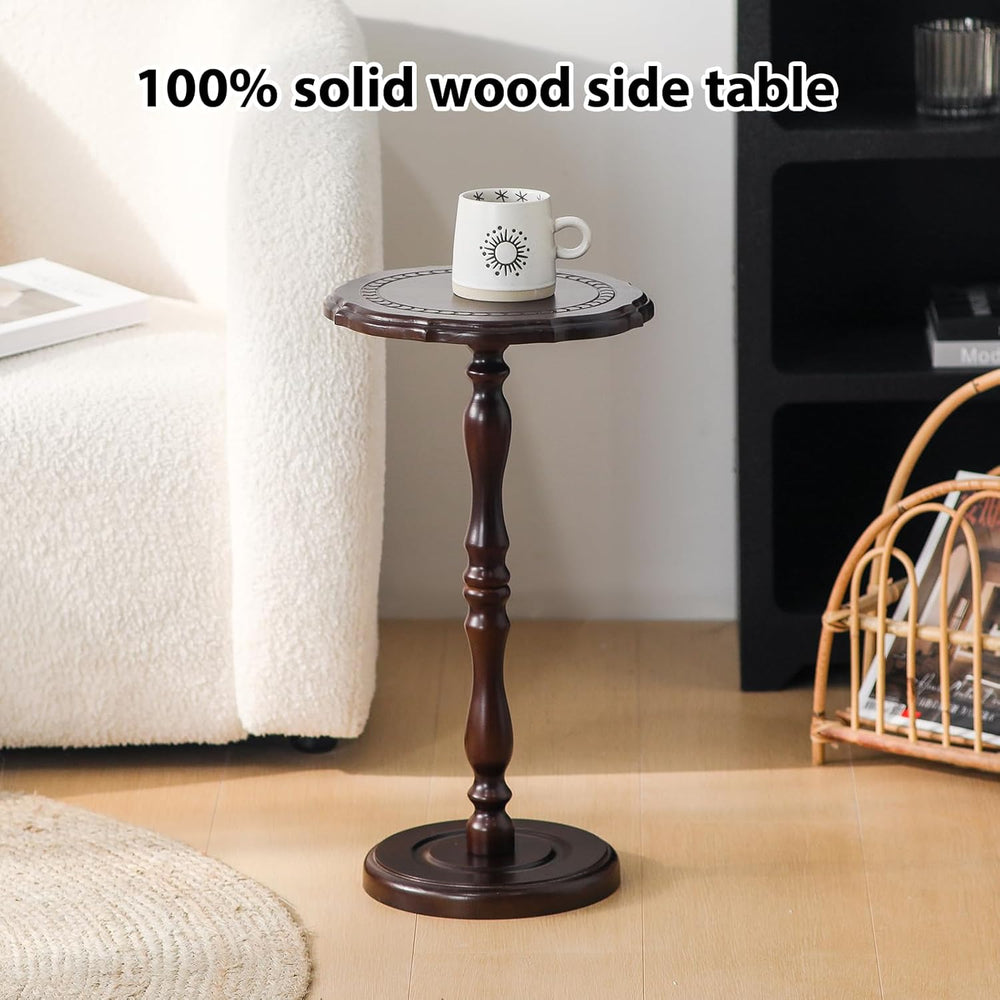 100% Solid Wood Round Side Table, Small Drink Table for Small Spaces, Modern ...
