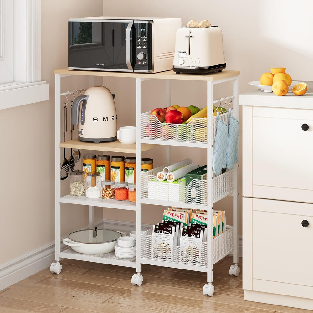 SWTYMIKI Kitchen Island Cart on Wheels - 4 Tier Rolling Kitchen Table Cart wi...
