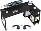 Casaottima L Shaped Computer Desk, 55 Inch Small Corner Desk with Storage Shelves & PC Stand, Reversible Gaming Desk for Bedroom, Modern Writing Study Table for Home Office, Black