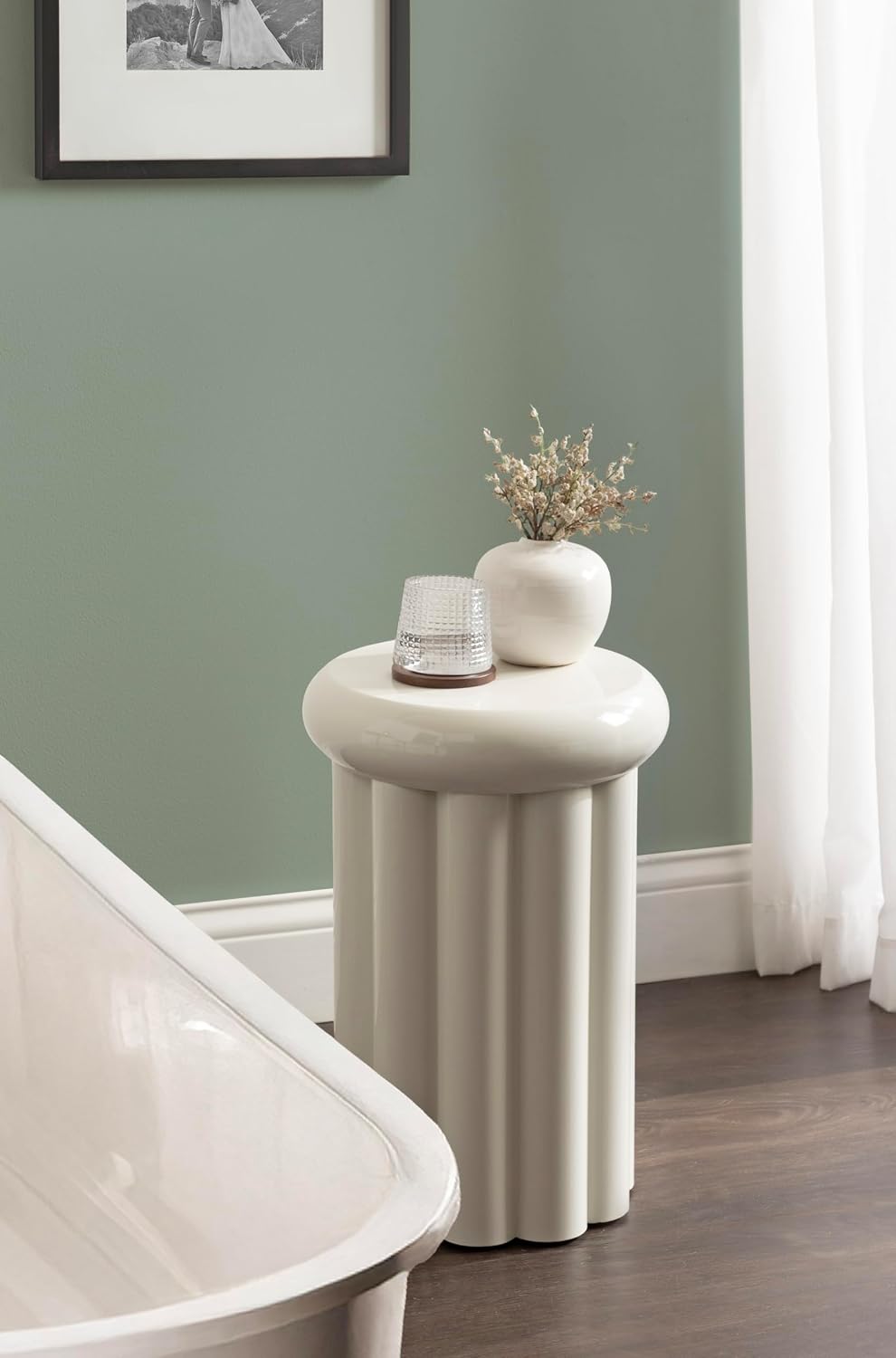 Kate and Laurel Jace Modern Metal Round Side Table, 12 x 12 x 18, Beige, Tran...