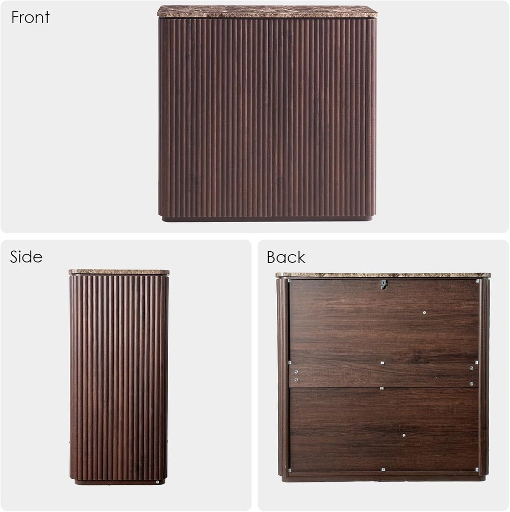 Fluted 2 Doors Sideboard Cabinet with Storage, 34" Wooden Credenza with ...