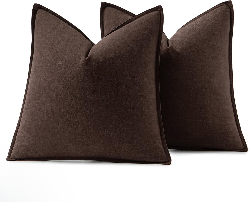 MIULEE Decorative Linen Euro Sham Pillow Covers 26x26 Dark Brown