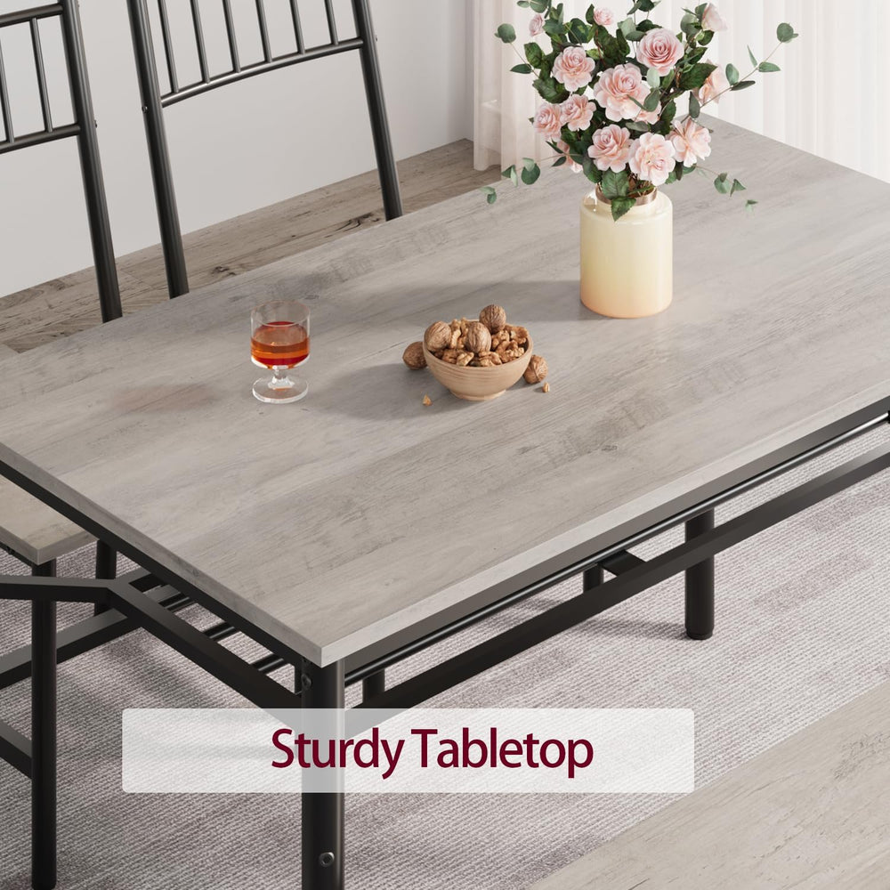 GarveeHome Dining Table Set for 4, Kitchen Table and Chairs for 4 with Wine R...