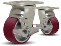 SY America 4" X 2" Casters Wheels,Heavy Duty Industrial Casters，Polyurethane on Aluminum Wheels,2 Swivel w/Top Lock Brake Casters,1600 LBS Load Capacity