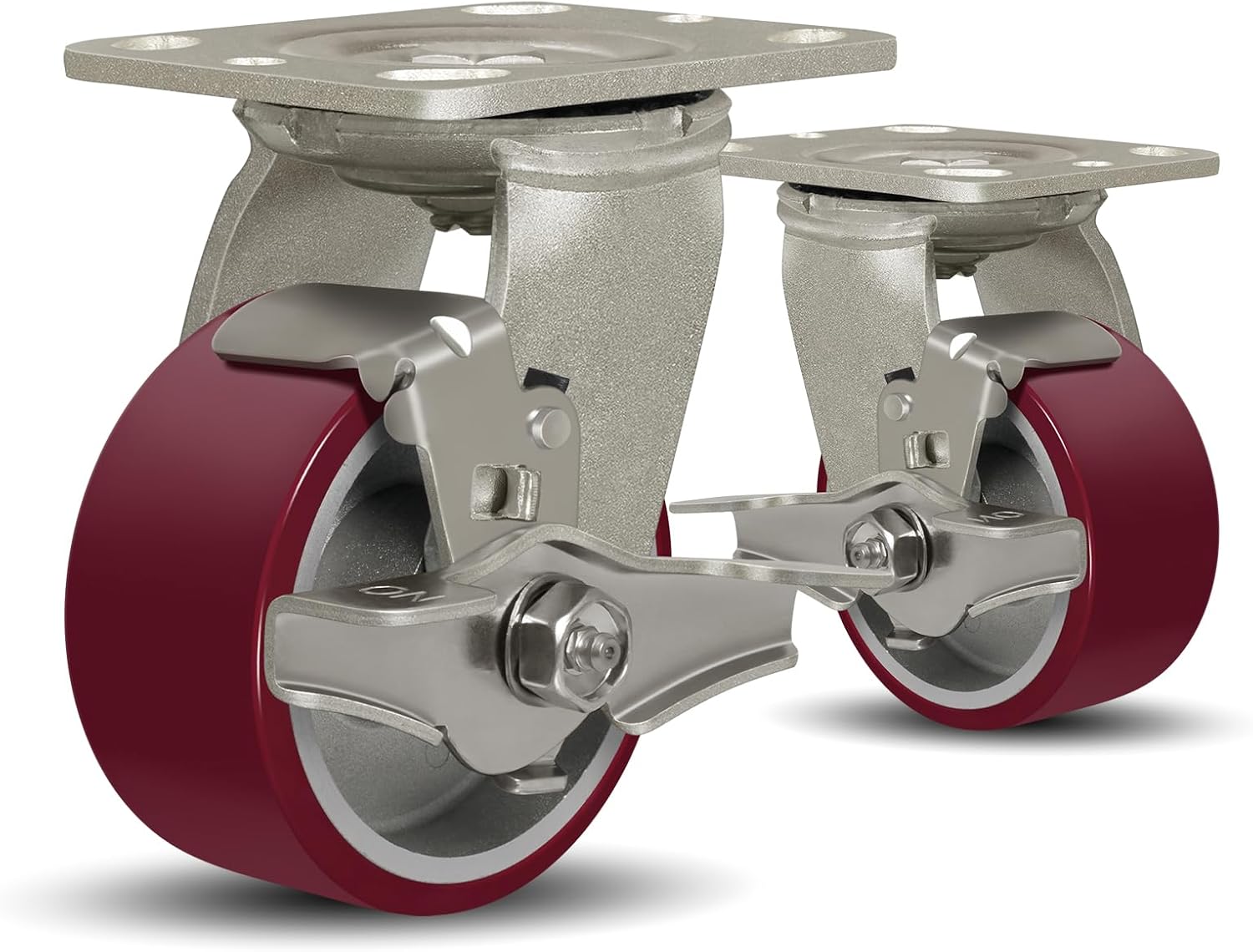 SY America 4" X 2" Casters Wheels,Heavy Duty Industrial Casters，Polyurethane on Aluminum Wheels,2 Swivel w/Top Lock Brake Casters,1600 LBS Load Capacity
