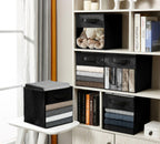 DECOMOMO Storage Bins, Cube Storage Bin with Window | 11" Cube, 6 Pack, Fabric Storage Cubes for Shelves (Black)