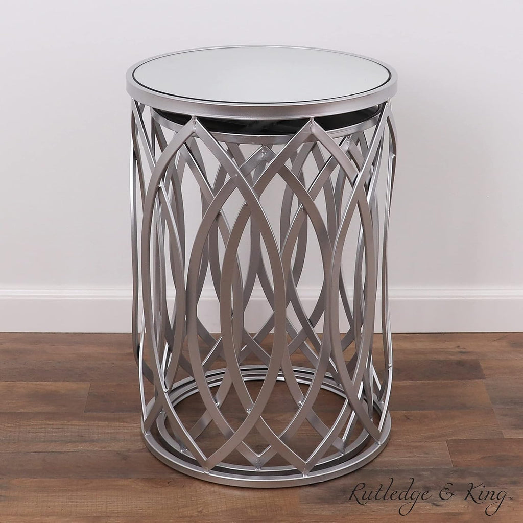 Nested Metal Side Tables - Set of 2 for Living Room & Bedroom (Silver)