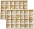 Large Velvet Jewelry Tray 2 Pack Stackable Jewelry Display Drawer Inserts Trays Organizer for Earring Bracelet Necklace Ring (Beige, 24 Grids)