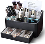 KINGFOM Desk Organizer with Drawer, Multifunction Pencil Holder for Desk, Desk Organizer and Accessories 5 Comparetments for Home Office Supplies (Black)