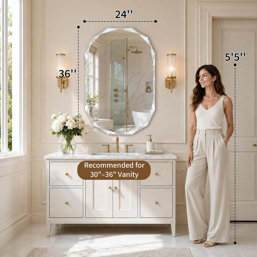 24x36 Inch Oblong Oval Frameless Beveled Edge Bathroom Mirror