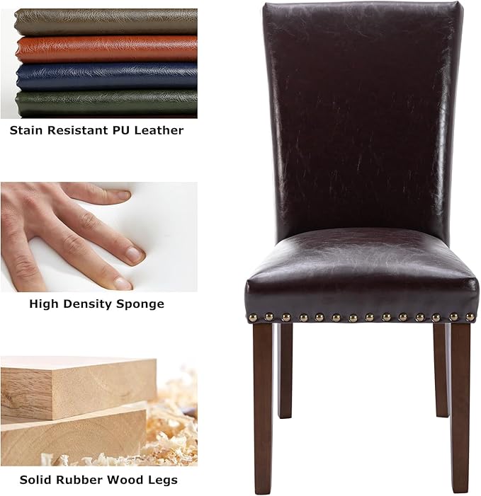 COLAMY Upholstered Parsons Dining Chairs Set of 4, PU Leather Dining Room Kit...