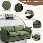 ROWHY Sectional 2 Seat Cloud Loveseat with 2 Throw Pillows, Modern Corduroy Love Seat Sleeper Bed, Convertible Cozy Sofa for Living Room and Office, Green