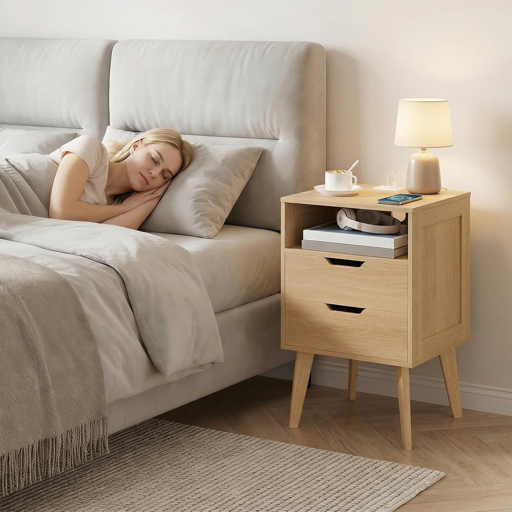 MAHANCRIS Nightstand with Charging Station and Modern Bedside Table Bundle, N...