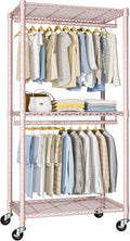 FUTASSI P1 Medium Heavy-Duty Portable Closet, 30" W x 14" D x 76" H, Metal Rolling Clothing Rack, Pink