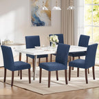 Upholstered Dining Chairs Set of 6, Modern Fabric Dining Room Chair, Wooden Dining Chair, Kitchen Side Chairs, Farmhouse Dinner Chair with High Back for Kitchen, Blue