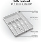 madesmart Classic Large Silverware Tray - White |Classic Collection | 6-Compartments| Kitchen Drawer Organizer | Soft-Grip Lining and Non-Slip Rubber Feet | BPA-Free (Pack of 6)