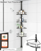 ALLZONE Corner Shower Caddy Tension Pole – Rust-Free Stainless Steel Shower Organizer with Adjustable Storage Shelves, Drill-Free Installation, Quick Setup, Extends from 34 to 116 Inches