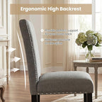 Giantex Dining Chairs Set of 4, Fabric Upholstered Parsons Kitchen Chair w/Nailhead Trim,Solid Rubber & Bent Wood Legs, Thick Padded Seat, Armless Side Chairs for Living Dining Room Restaurant, Grey