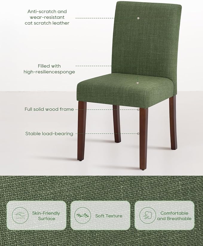 Upholstered Dining Chairs Set of 6 - Line Fabric Modern Farmhouse Kitchen Chairs,Mid-Back Dining Room Chairs with Wooden Legs