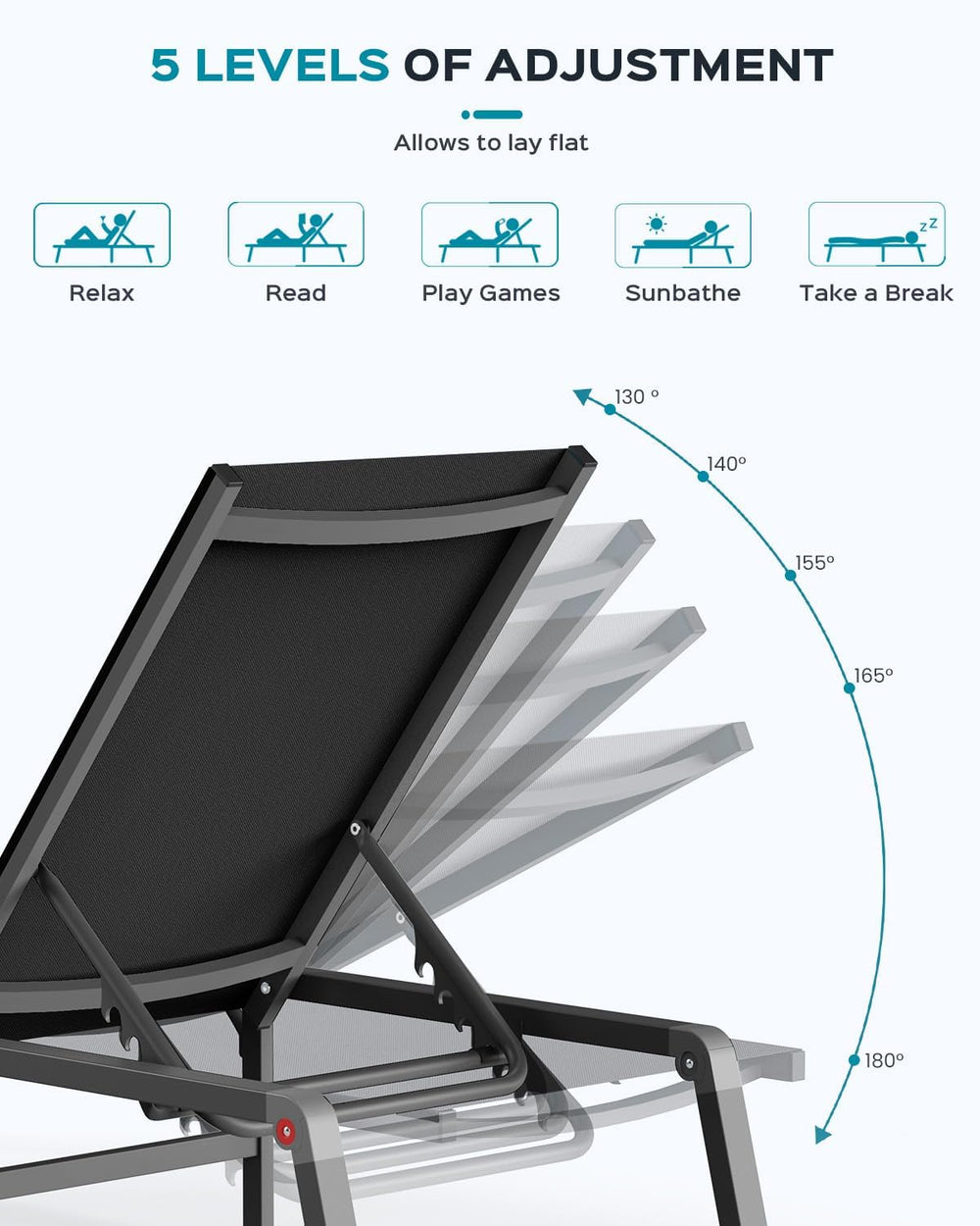Ciokea Aluminum Chaise Lounge Ourdoor, Foldable & Assemble Free Outdoor L...