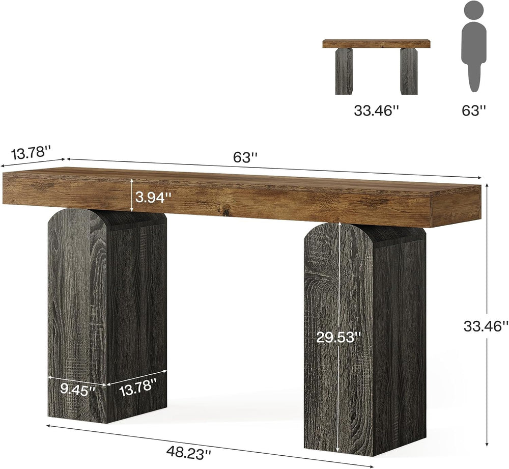 Tribesigns 63" Long Entryway Table, Farmhouse Console Table with 2 Arche...
