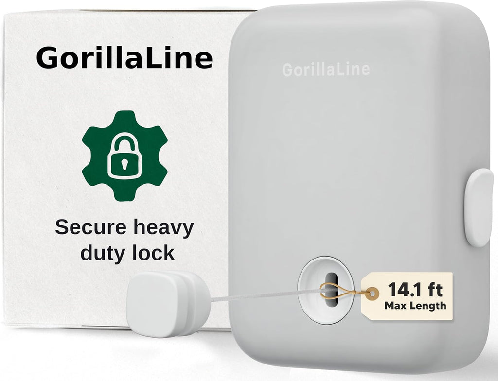 GorillaLine Retractable Clothesline, Indoor and Outdoor, Heavy Duty Wall Mounted Laundry Line, Space Saving Drying Rack for Towels, Sheets and Clothing, Stainless Steel, for Bathroom, Balcony or RV