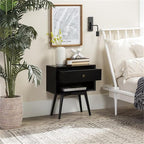 Walker Edison Ella Mid Century Modern 1 Drawer Solid Wood Nightstand, 1 Pack, Black