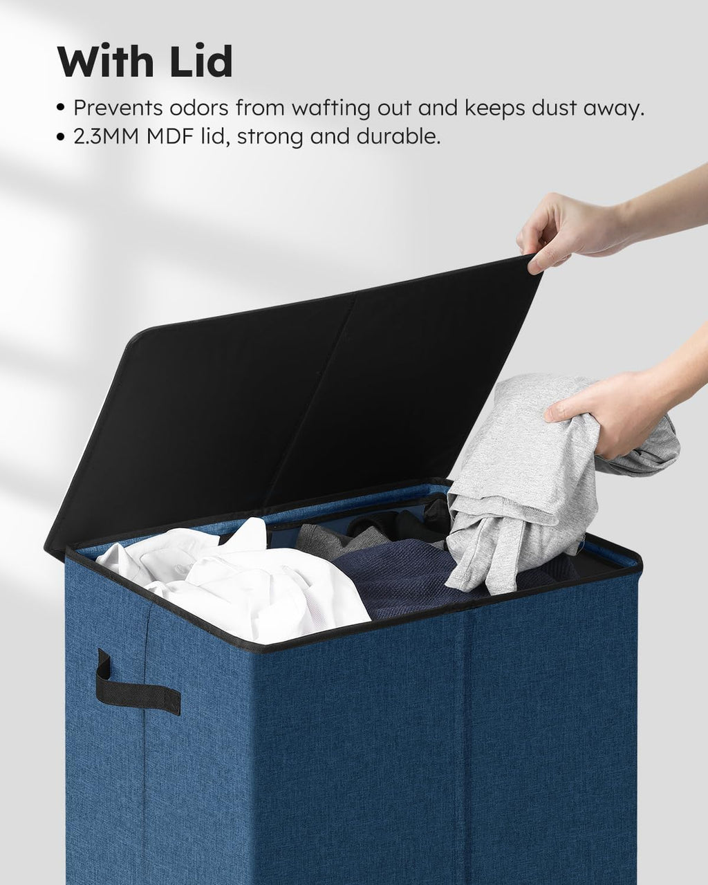 SOLEDI Laundry Hamper with Lid 130L Large & Tall Collapsible Laundry Basket, Clothes Hamper with Bag Removable Easy to Carry, Dirty Hampers for Bedroom, Bathroom, Dorm, College, Blue