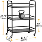 HDANI 3 Tier Metal Rolling Heavy Cart Supports 40 Lbs Per Tier,Mesh Rolling Cart with 2 Lockable Wheels for Office,Home,Bedroom,Kitchen,Bathroom(Black)
