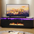 70" Fireplace TV Stand for TVs up to 80 Inches with 36'' Electric Fireplace & Remote, Modern Entertainment Center with LED Light,Woodeen TV Console for Living Room, 8 Acrylic Posts, Black