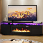 70" Fireplace TV Stand for TVs up to 80 Inches with 36'' Electric Fireplace & Remote, Modern Entertainment Center with LED Light,Woodeen TV Console for Living Room, 8 Acrylic Posts, Black
